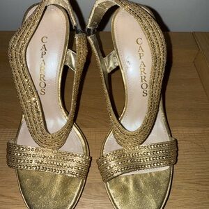 Caparros Gold Rhinestone Embellished Heels